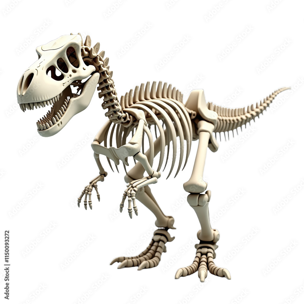 Bone model of a Tyrannosaurus Rex standing with mouth open on black background Bone model of a Tyrannosaurus Rex standing with mouth open on black background