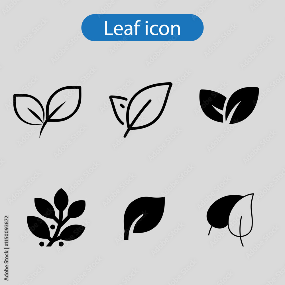 Fototapeta premium leaf icon fill and line art vector illustration on white background.