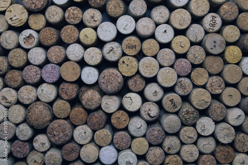 wine corks from red wine among used wine corks as abstract cork background