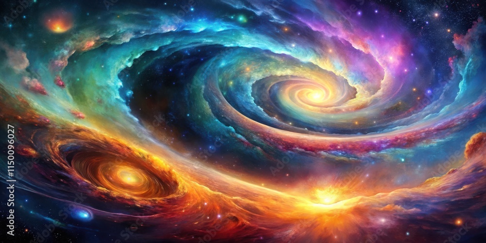 A Cosmic Symphony of Light and Color Two Spiraling Galaxies Intertwine in a Dance of Celestial Wonder A Cosmic Symphony of Light and Color Two Spiraling Galaxies Intertwine in a Dance of Celestial Wonder