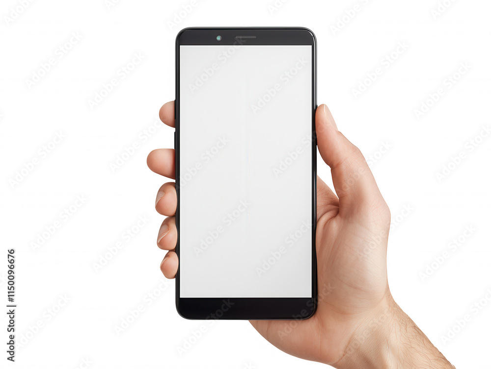 Hand Holding a Mobile Phone with Blank Screen Ready for Customization and Messaging, Ideal for Various Digital and Marketing Applications Hand Holding a Mobile Phone with Blank Screen Ready for Customization and Messaging, Ideal for Various Digital and Marketing Applications