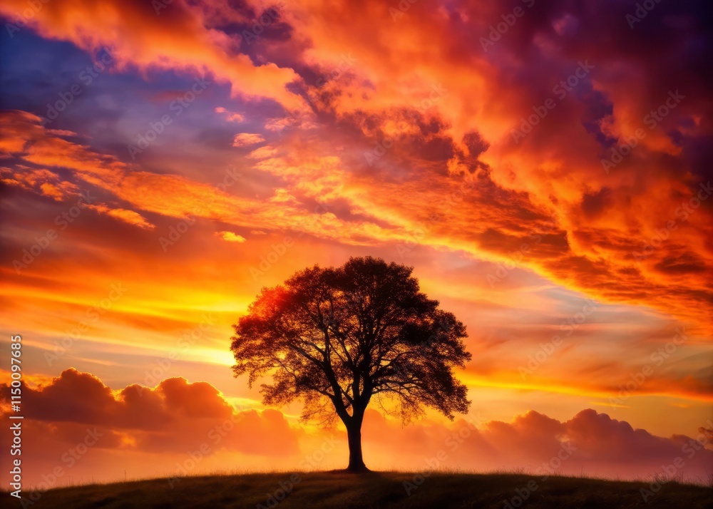 Silhouette Sunset Photography: Fiery Orange Sky Background Silhouette Sunset Photography: Fiery Orange Sky Background