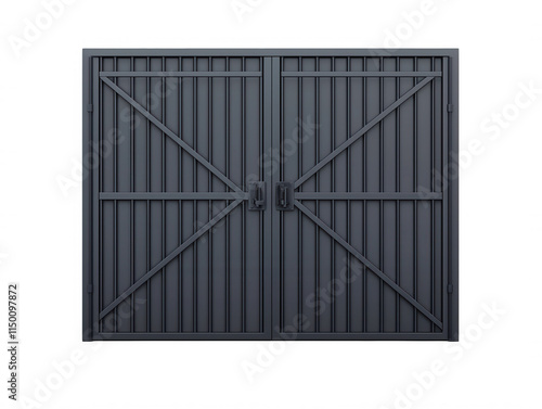 Black Wooden Double Doors with Cross Bracing, Textured Panels, and Subtle Grain for Modern or Rustic Architecture Projects and Elements photo