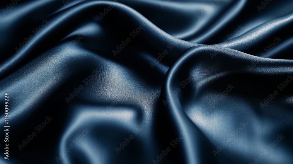 Fototapeta premium A close-up of luxurious, dark blue fabric showcasing elegant folds and a soft, shiny surface, evoking a sense of sophistication and richness.