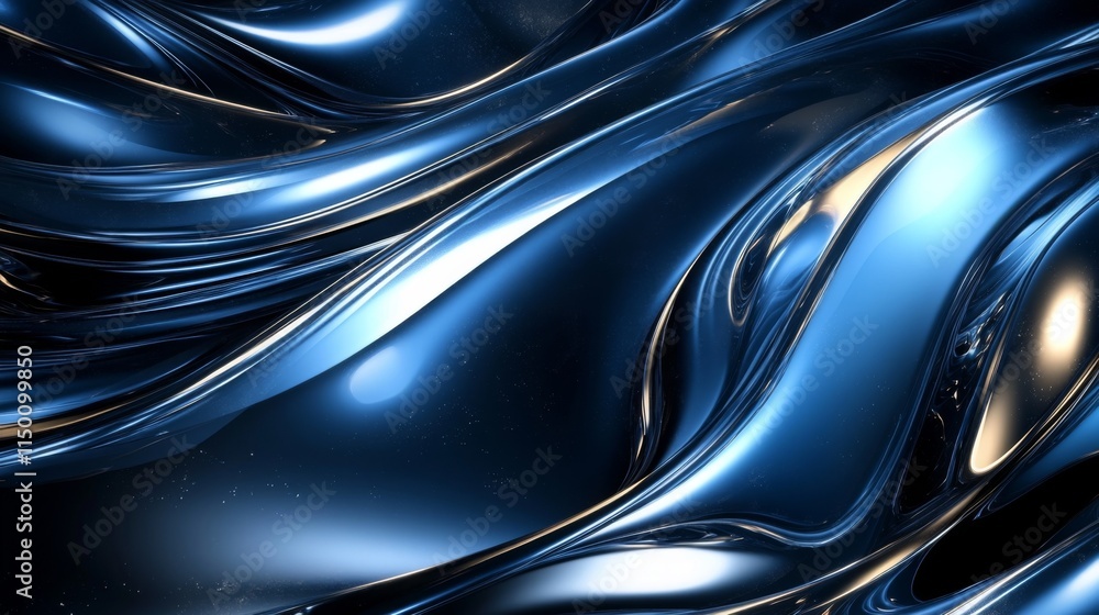 Fototapeta premium Abstract Blue Liquid Swirls Glossy Texture Background