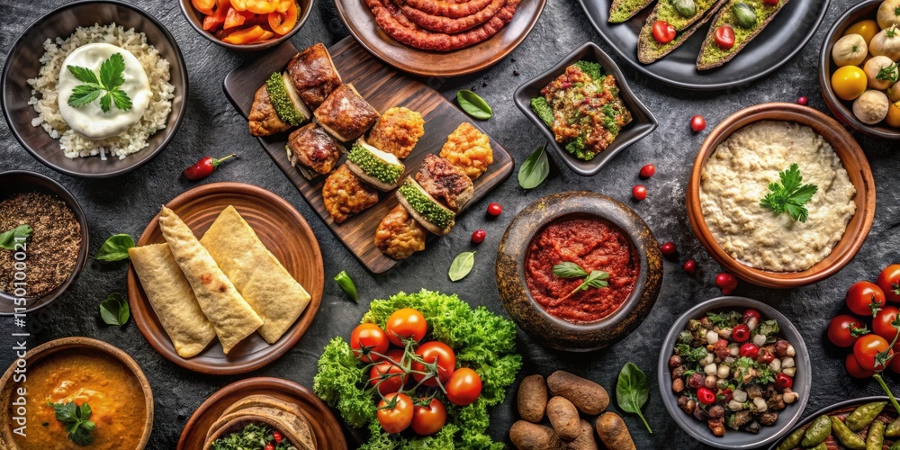 A Feast of Flavors A Variety of Dishes Arranged in a Colorful and Appealing Presentation A Feast of Flavors A Variety of Dishes Arranged in a Colorful and Appealing Presentation