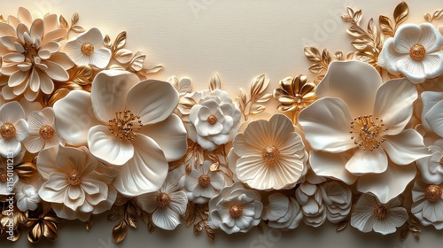 Elegant white and gold floral wall decoration in a modern interior setting