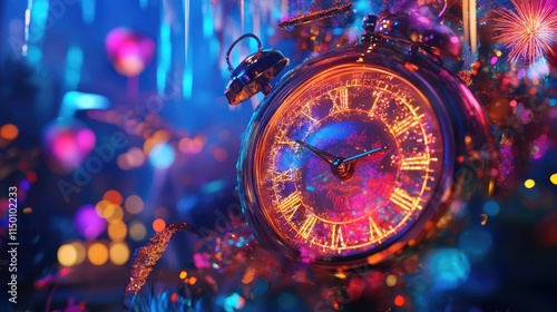 Wallpaper Mural New Year's Eve Countdown: A Vibrant Clock Under Fireworks Torontodigital.ca