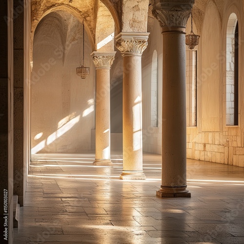 stunning columns in Klis Church, capturing the peaceful beauty of the interior,