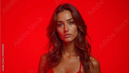 Wallpaper Mural Confident young woman against red background Torontodigital.ca