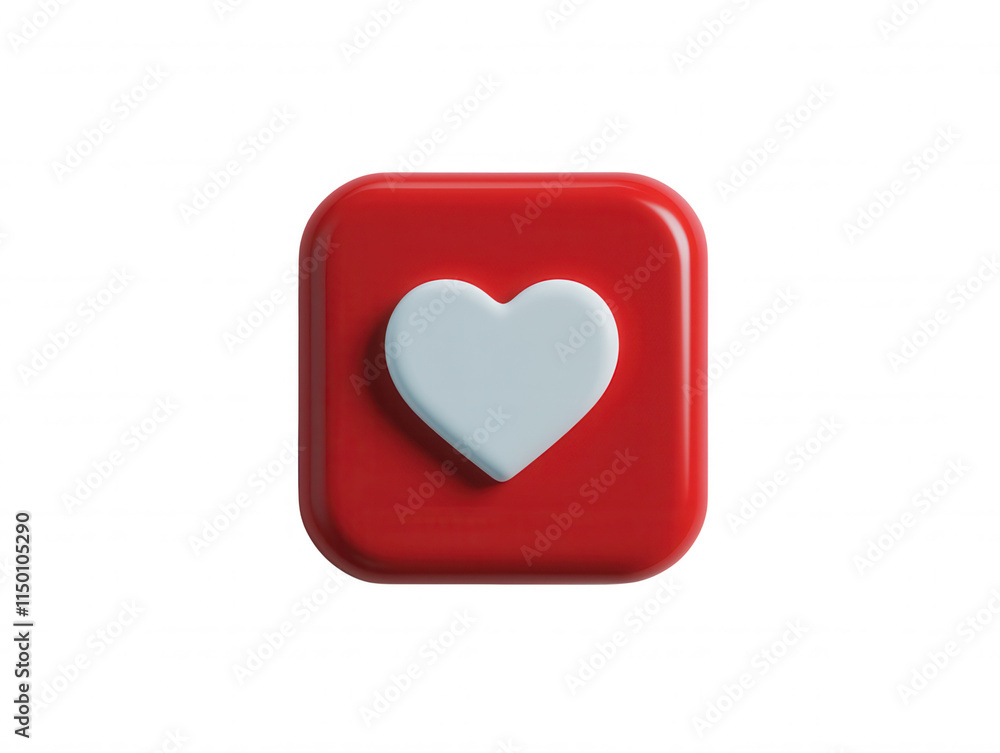 Stylized Red Square Button Featuring a White Heart Icon, Symbolizing Love, Affection, and Positive Emotion in Digital Communication and Interactions Stylized Red Square Button Featuring a White Heart Icon, Symbolizing Love, Affection, and Positive Emotion in Digital Communication and Interactions