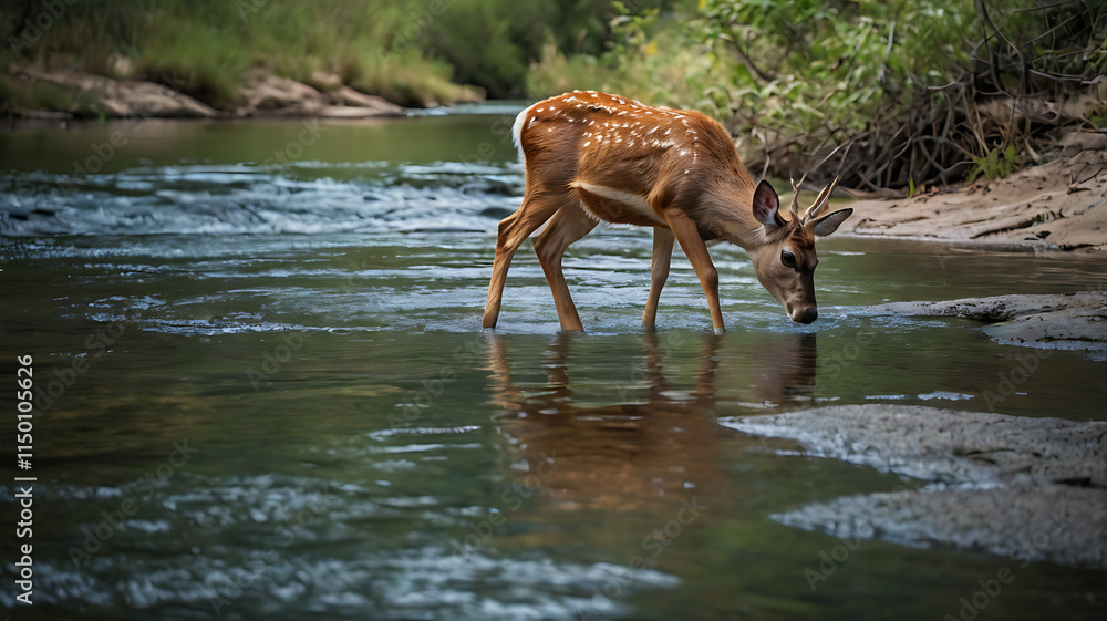 Graceful Deer Drinking from Serene River
Graceful Deer Drinking from Serene River