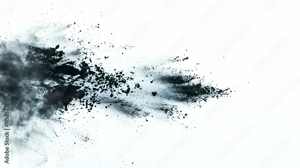 Dark Powder Exploding Against a White Background Dark Powder Exploding Against a White Background