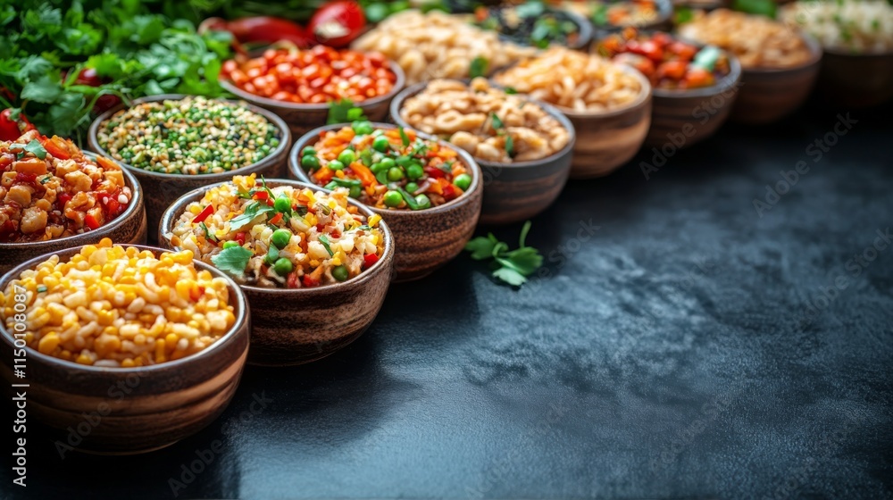 Fototapeta premium Vibrant sushi spread with cherry blossoms and traditional dishes in a serene setting