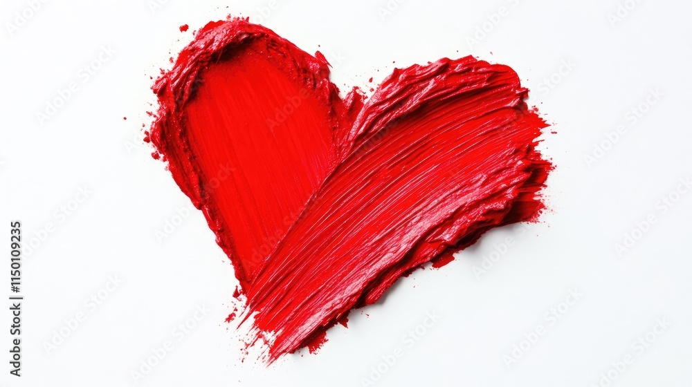 Red lipstick swatch in heart shape isolated on white background. Makeup cosmetic product smear stroke swatch. Top view, copy space Red lipstick swatch in heart shape isolated on white background. Makeup cosmetic product smear stroke swatch. Top view, copy space