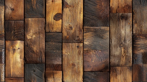 Seamless Pattern: Dark and Rustic Timber Plank Mosaic Design