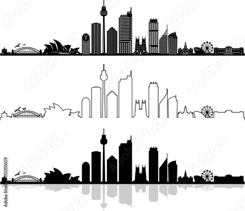 Sydney Australia Skyline Silhouette Vector