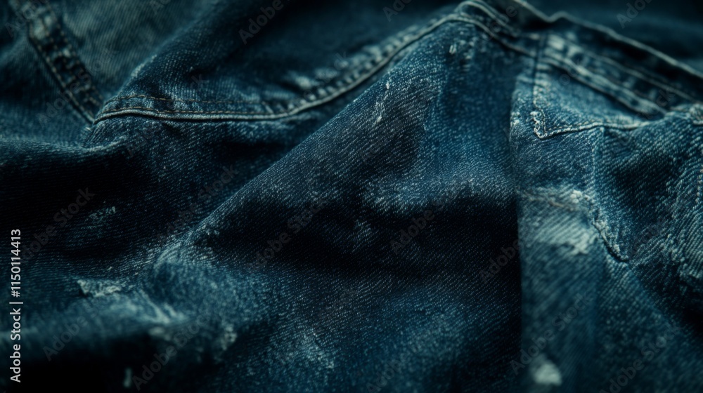 Naklejka premium Distressed Denim Texture Close Up View