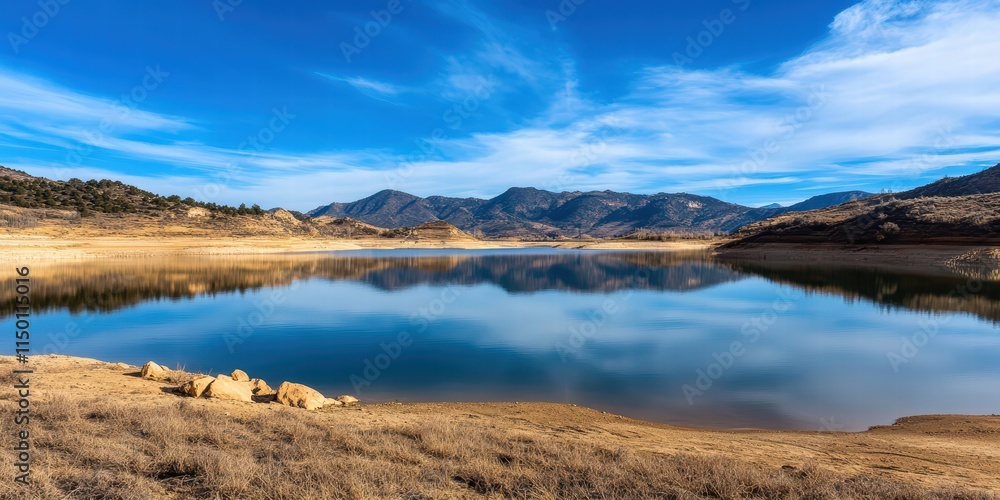 Serene Lake Reflection in Mountains Under Clear Blue Sky