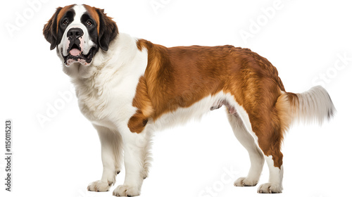 elegantly posed Saint Bernard with dignified expression, showcasing its impressive size and fluffy coat. This majestic breed is known for its friendly nature and loyalty