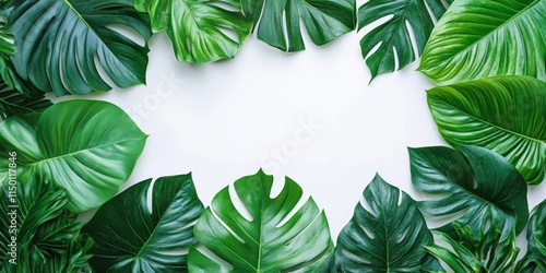 Green tropical leaves forming a natural frame