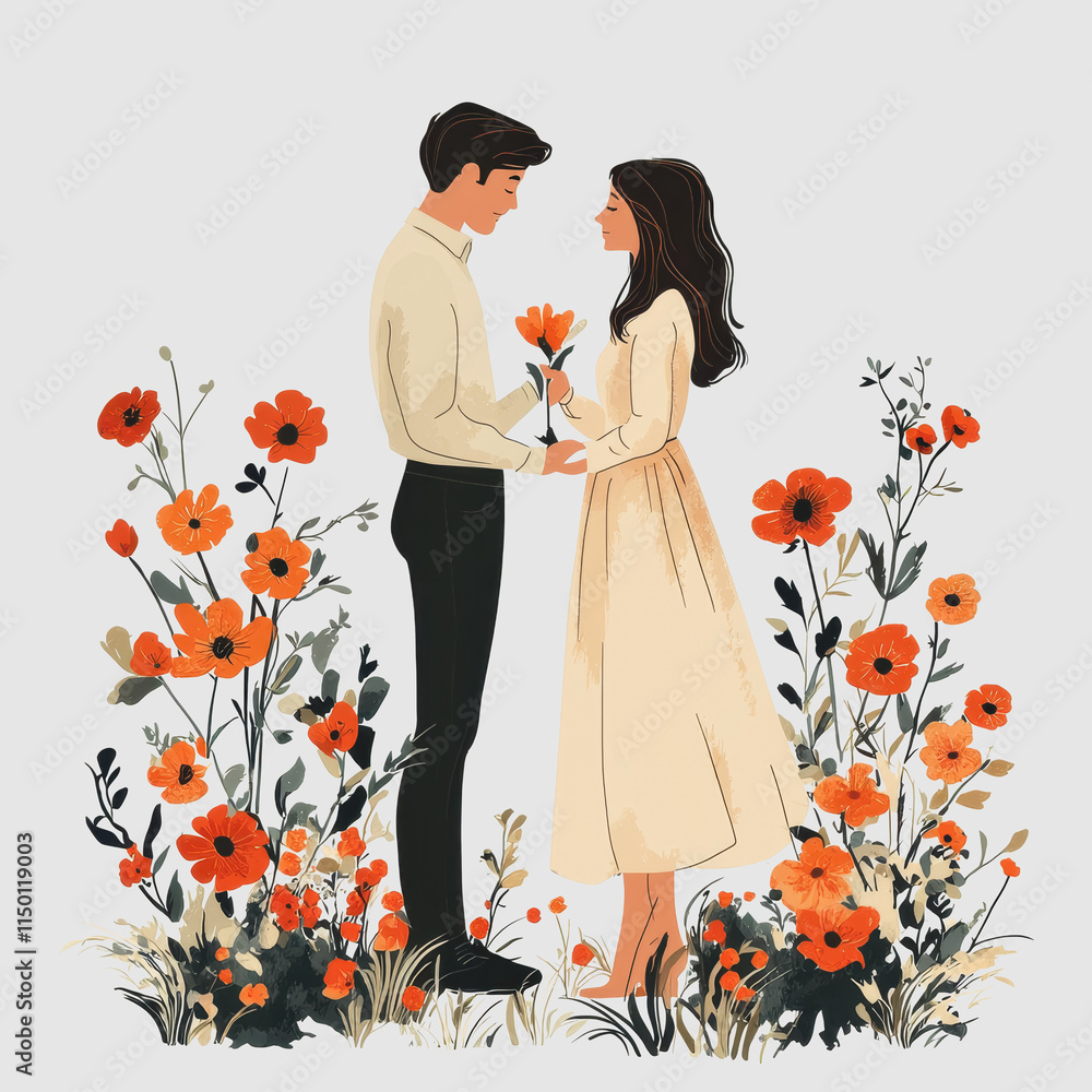 Couple in a Flower Field Celebrating Proposal with Beautiful Blooms Romantic Atmosphere Perfect for Engagement Weddings Love Story Photography Stock Images Couple in a Flower Field Celebrating Proposal with Beautiful Blooms Romantic Atmosphere Perfect for Engagement Weddings Love Story Photography Stock Images