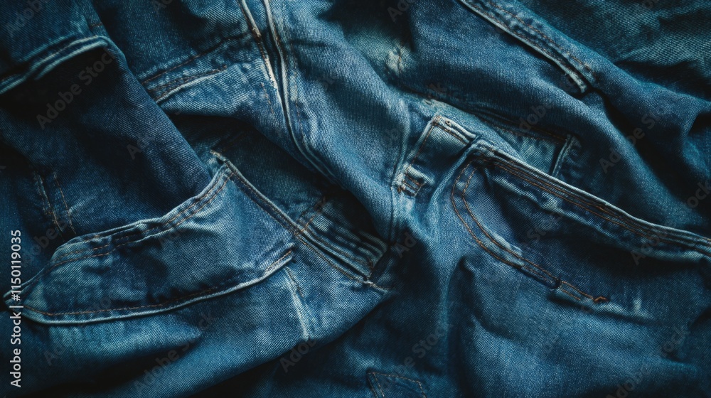 Naklejka premium Detailed Close Up Of Blue Jeans Fabric Texture