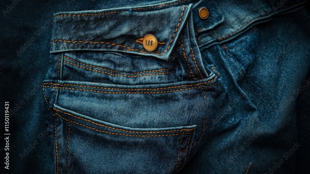 Naklejka premium Detailed Closeup of a Jeans Back Pocket with Button