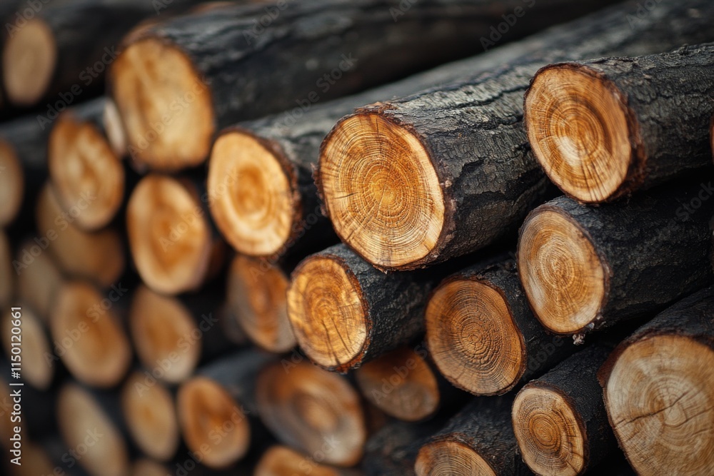 Stack of freshly cut wooden logs in a forest Stack of freshly cut wooden logs in a forest