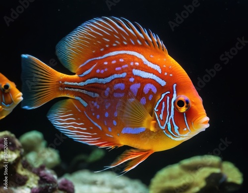 Vibrant Discus Fish in Dark Aquarium Setting photo