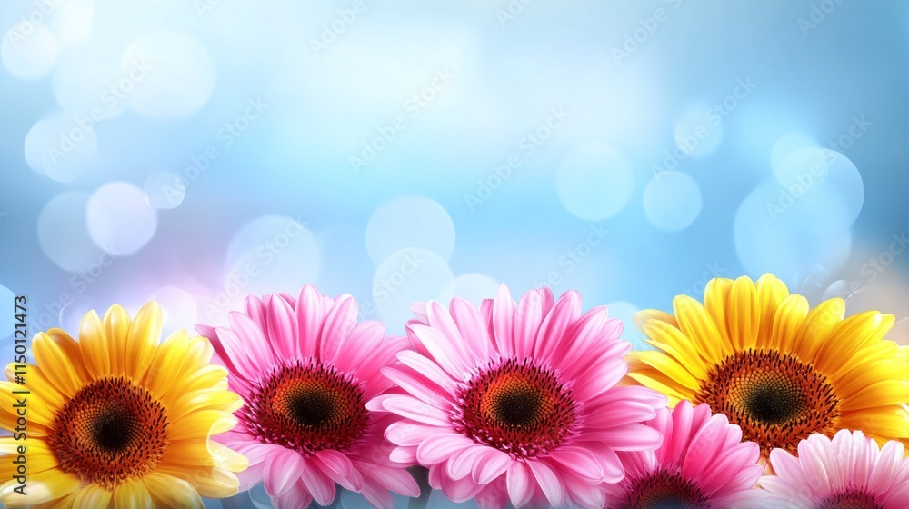 Fototapeta premium Colorful gerbera daisies on a bokeh background.