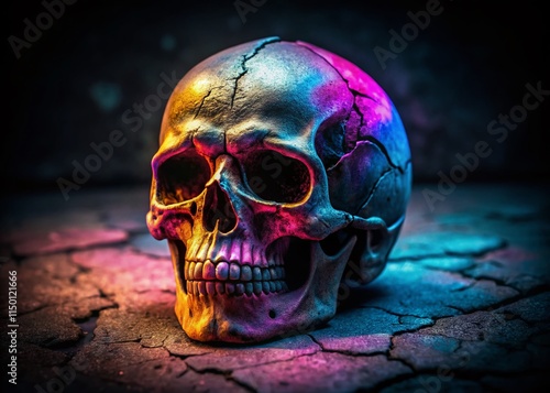 Minimalist Cracked Skull: Evil Villain's Head, Dark Fantasy Art photo