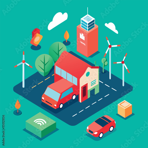 Isometric Sustainable Energy Ecosystem: Smart Grid with Solar, Wind, and EV Integration