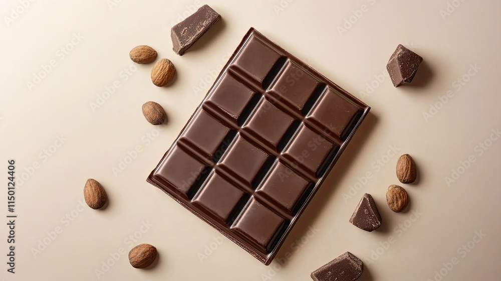 Fototapeta premium Food Product Packaging Flatlay Chocolate Bar Sachet Mockup With Generative AI