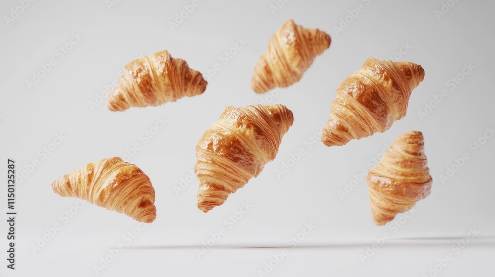Highquality 3D render of croissant pieces on white background Highquality 3D render of croissant pieces on white background