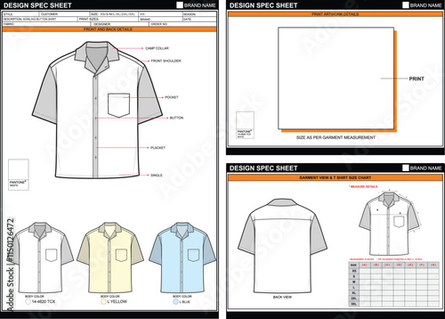 BOWLING BUTTON SHIRT EASY EDITABLE EMPTY TECHPACK MEASUREMENT LAYOUT TEMPLATE DESIGN