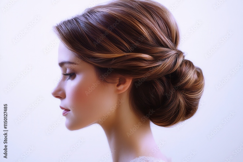 Elegant Updo with Soft Lighting on Plain Background Elegant Updo with Soft Lighting on Plain Background