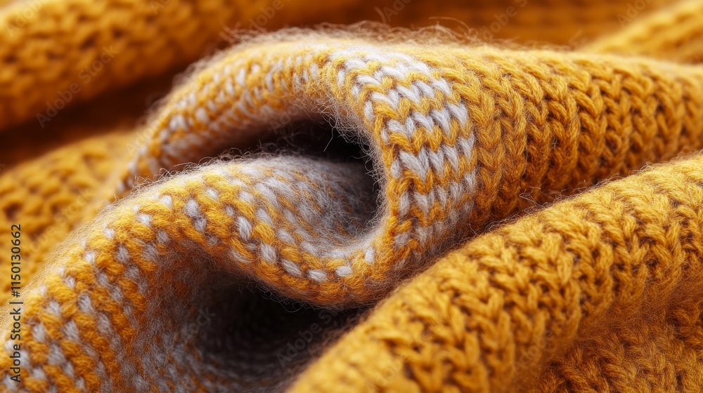 Fototapeta premium Mustard Yellow Knitted Fabric Texture Close Up