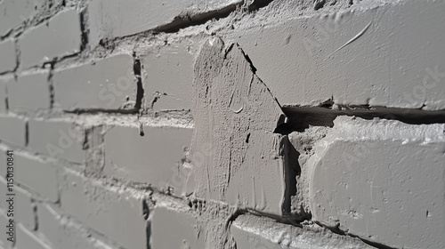 Weathered White Brick Wall with Protruding Metal Rod
