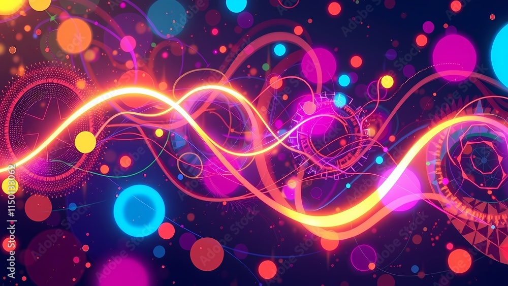 Glowing neon purple hearts swirl in a shimmering abstract backdrop, perfect for festive holiday wallpaper Glowing neon purple hearts swirl in a shimmering abstract backdrop, perfect for festive holiday wallpaper