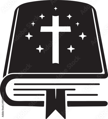 Black and White Silhouette Illustration of a Holy Book