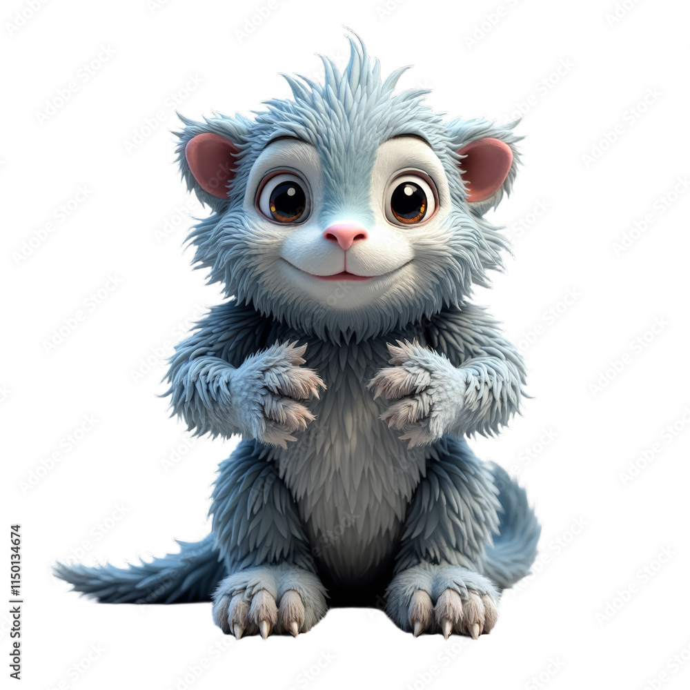 Smiling blue creature with fluffy fur Smiling blue creature with fluffy fur