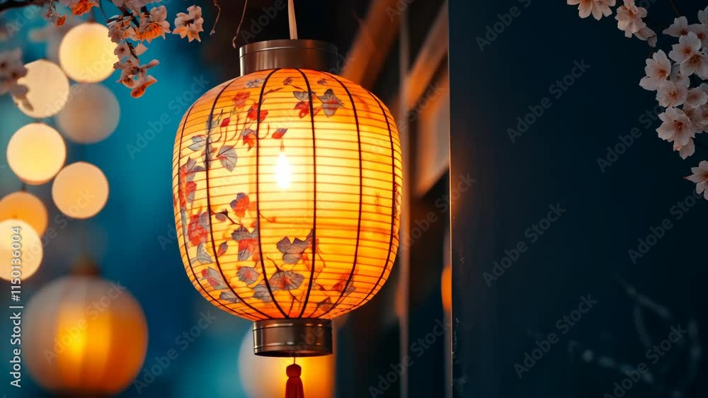 Illuminated Asian Lantern Cherry Blossom Night Lights Festive Decor Illuminated Asian Lantern Cherry Blossom Night Lights Festive Decor