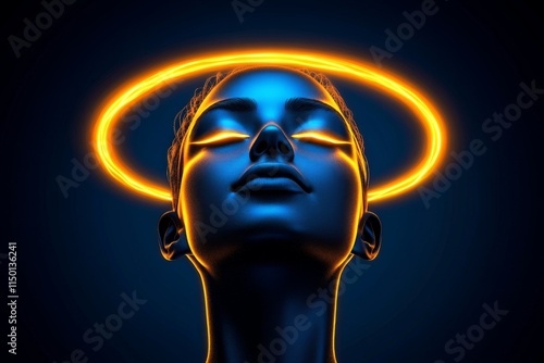 A stylized depiction of a glowing halo floating over a serene, faceless head, with soft gradients and minimalist details photo