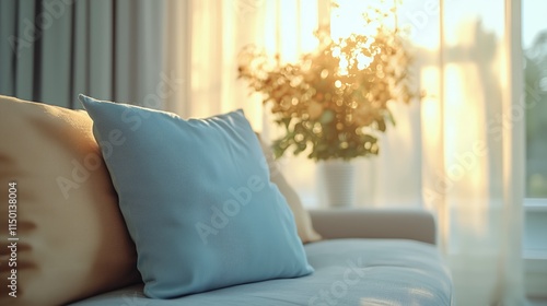 Cozy Living Room with Sunlight and Flower Arrangement