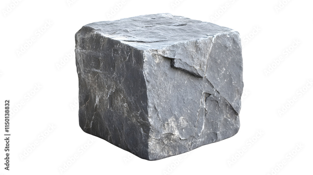 Rustic gray stone cube block with textured natural patterns Isolated on white background Rustic gray stone cube block with textured natural patterns Isolated on white background