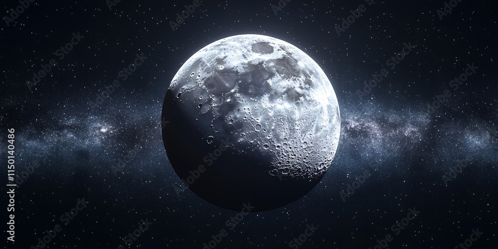 Obraz premium Majestic Moon in Dark Night Sky with Milky Way Galaxy