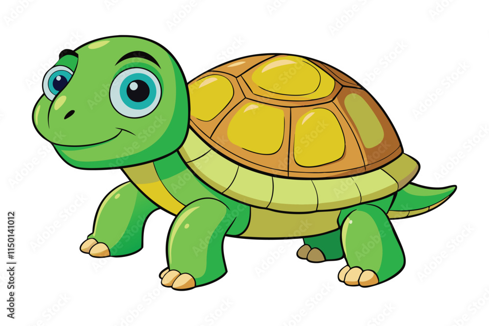 Fototapeta premium Cute cartoon turtle on white background