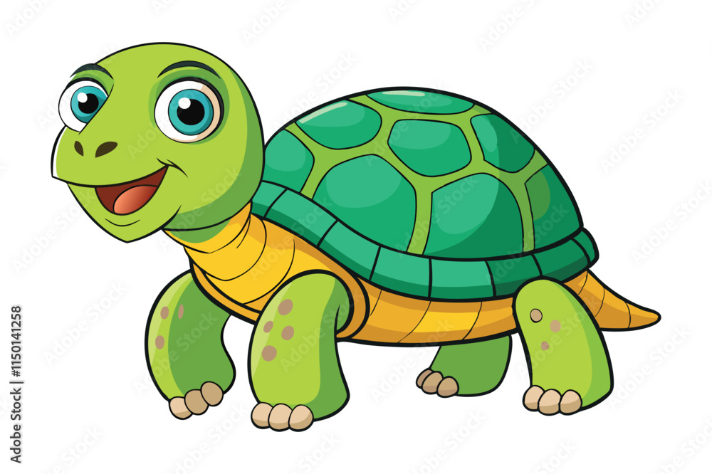 Fototapeta premium Cute cartoon turtle on white background
