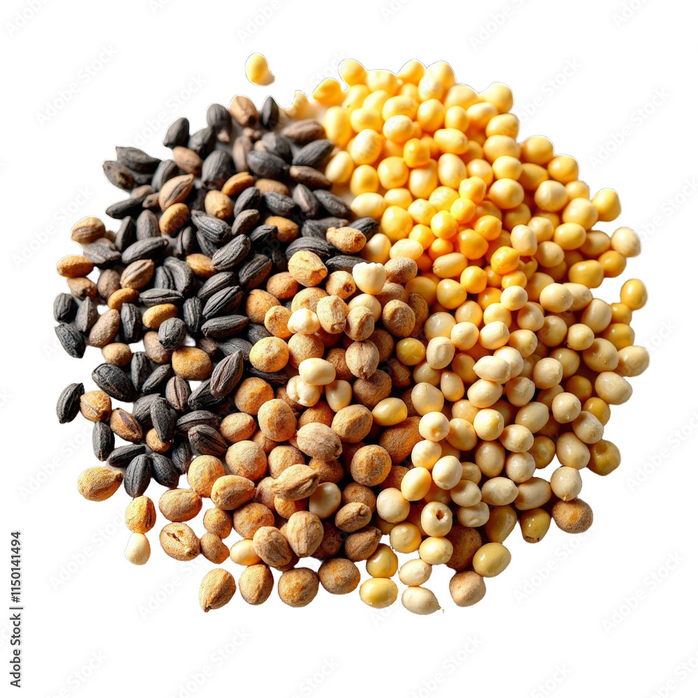 Variety of nuts and seeds in a circular arrangement Variety of nuts and seeds in a circular arrangement